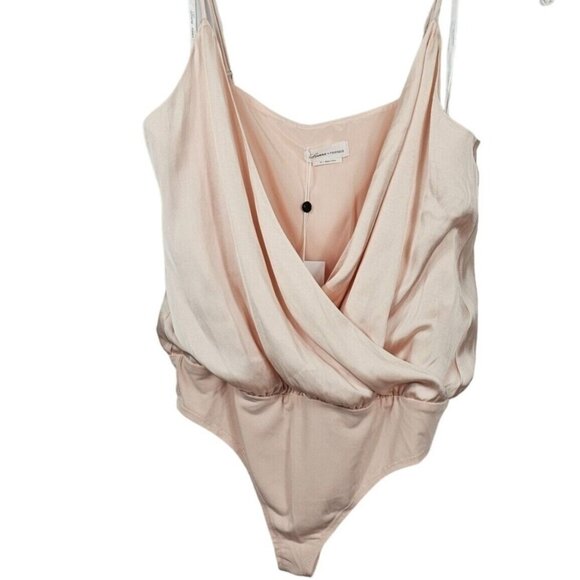 Lovers + Friends Tops - V Neck Bodysuit Satin Size M Lovers + Friends Champagne Leo Cami Stretch Waist
